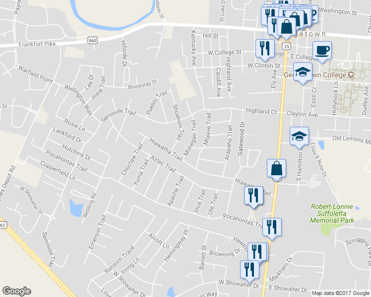 map of restaurants, bars, coffee shops, grocery stores, and more near 903 Mohegan Trail in Georgetown