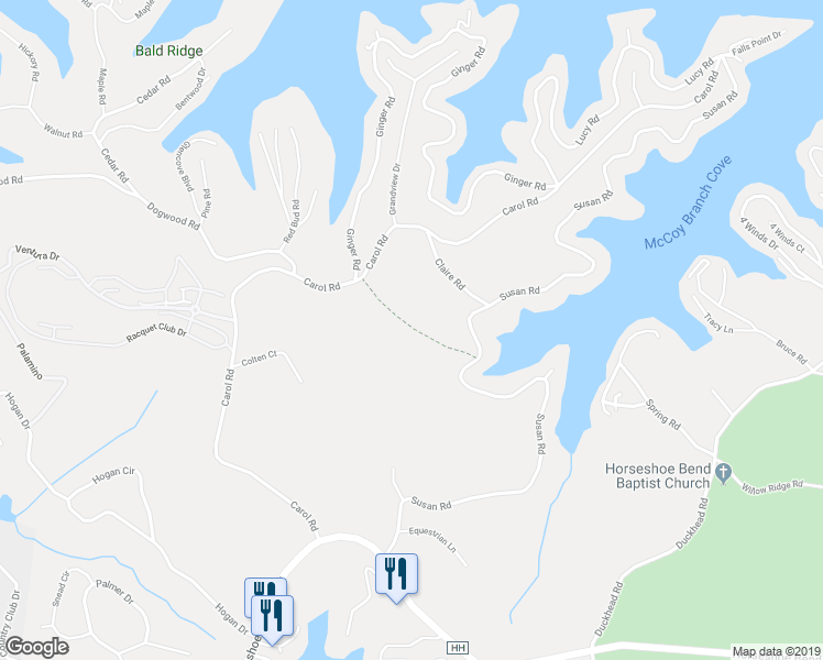 map of restaurants, bars, coffee shops, grocery stores, and more near Claire Rd in Lake Ozark