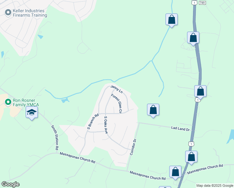 map of restaurants, bars, coffee shops, grocery stores, and more near 8717 Forest Glen Circle in Fredericksburg
