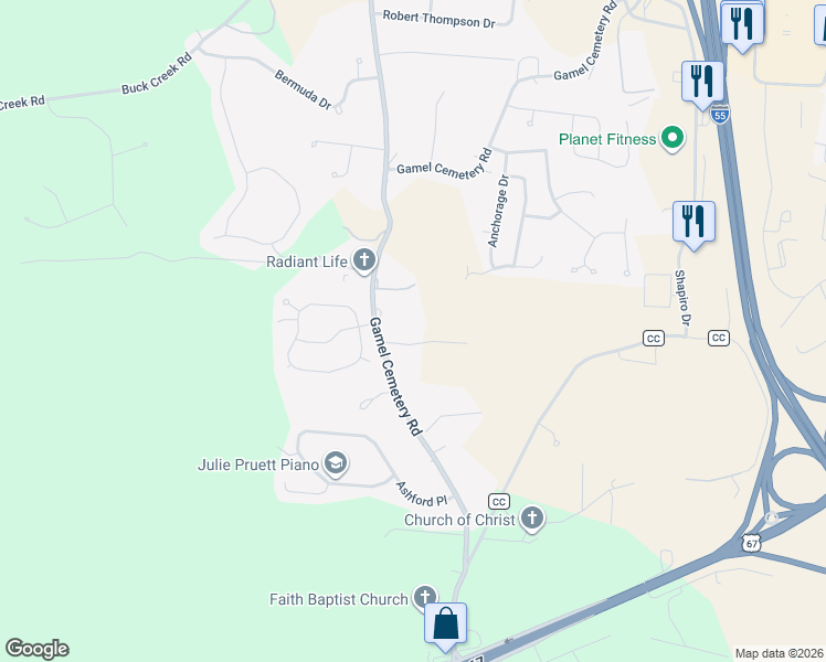 map of restaurants, bars, coffee shops, grocery stores, and more near 717 Brenda Court in Festus
