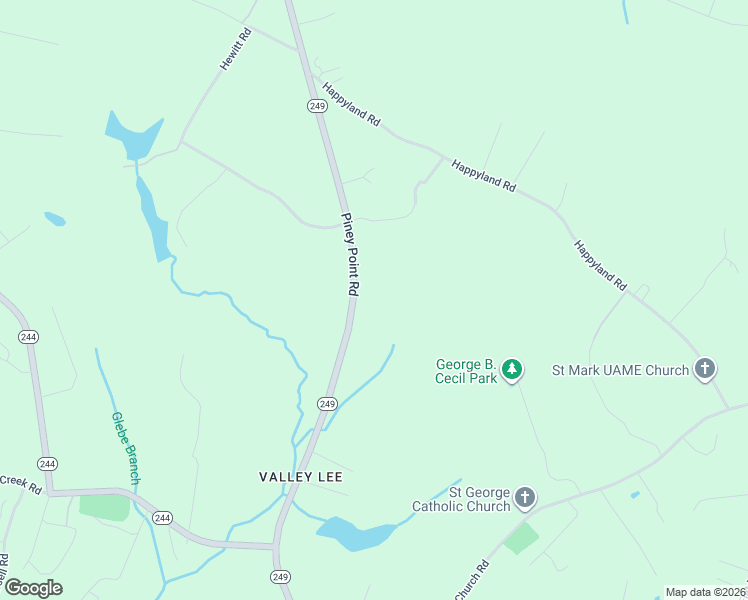 map of restaurants, bars, coffee shops, grocery stores, and more near 19458 Piney Point Road in Valley Lee