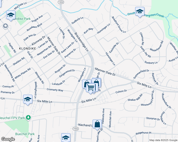 map of restaurants, bars, coffee shops, grocery stores, and more near 3328 Breckenridge Lane in Louisville