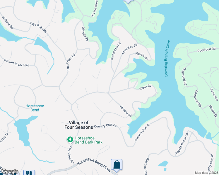 map of restaurants, bars, coffee shops, grocery stores, and more near Cherokee Road in Lake Ozark