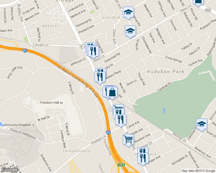 map of restaurants, bars, coffee shops, grocery stores, and more near 3207 Preston Highway in Louisville