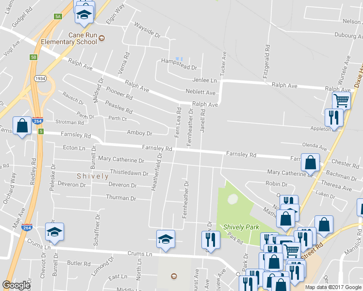 map of restaurants, bars, coffee shops, grocery stores, and more near 2013 Farnsley Road in Louisville