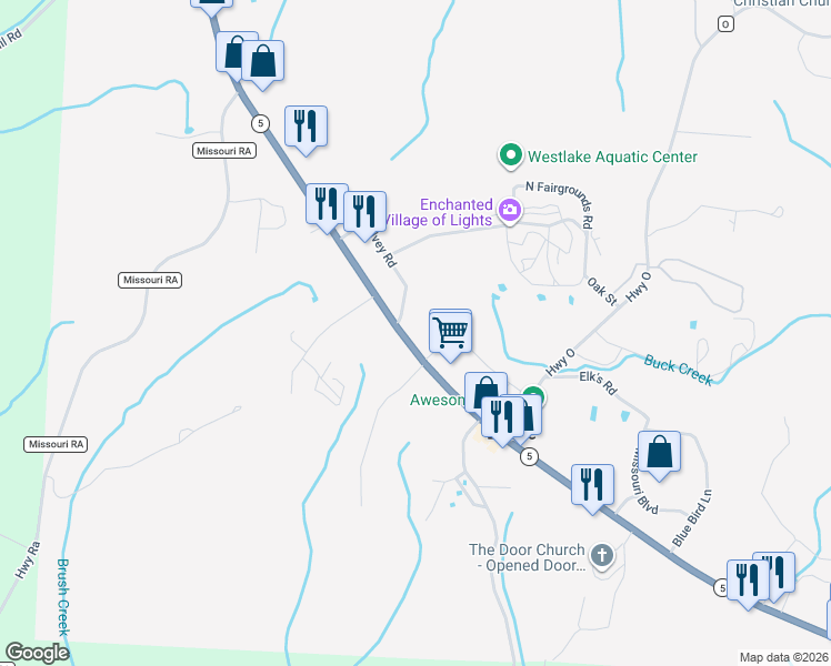 map of restaurants, bars, coffee shops, grocery stores, and more near 310 North Main Street in Gravois Mills