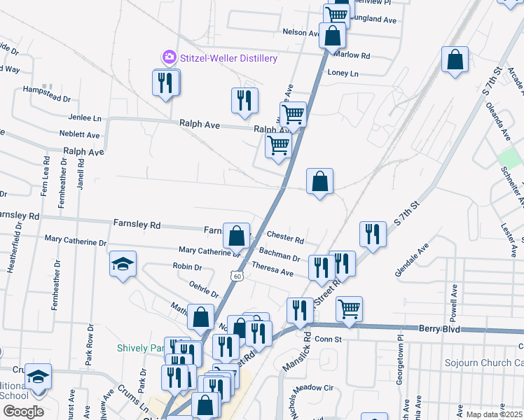 map of restaurants, bars, coffee shops, grocery stores, and more near 3312 Dixie Highway in Louisville