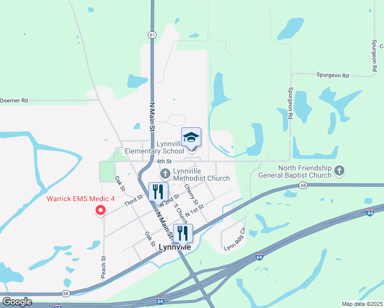 map of restaurants, bars, coffee shops, grocery stores, and more near 320 4th Street in Lynnville