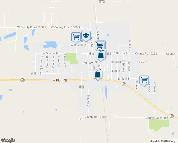 map of restaurants, bars, coffee shops, grocery stores, and more near 299 South Vine Street in Haubstadt