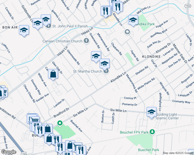 map of restaurants, bars, coffee shops, grocery stores, and more near 3741 Pulliam Drive in Louisville