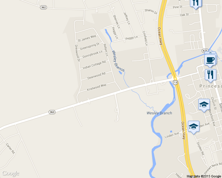 map of restaurants, bars, coffee shops, grocery stores, and more near 30122 Deal Island Road in Princess Anne