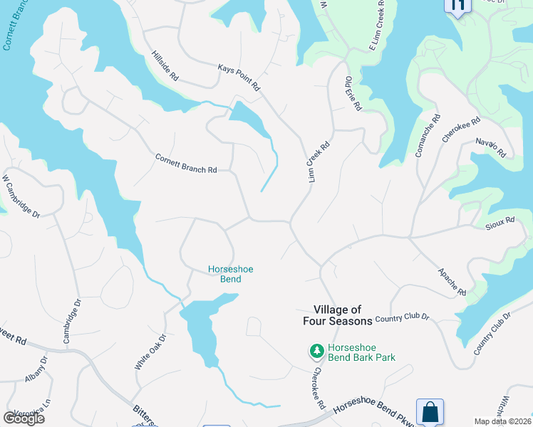 map of restaurants, bars, coffee shops, grocery stores, and more near 96 Cornett Branch Road in Village of Four Seasons