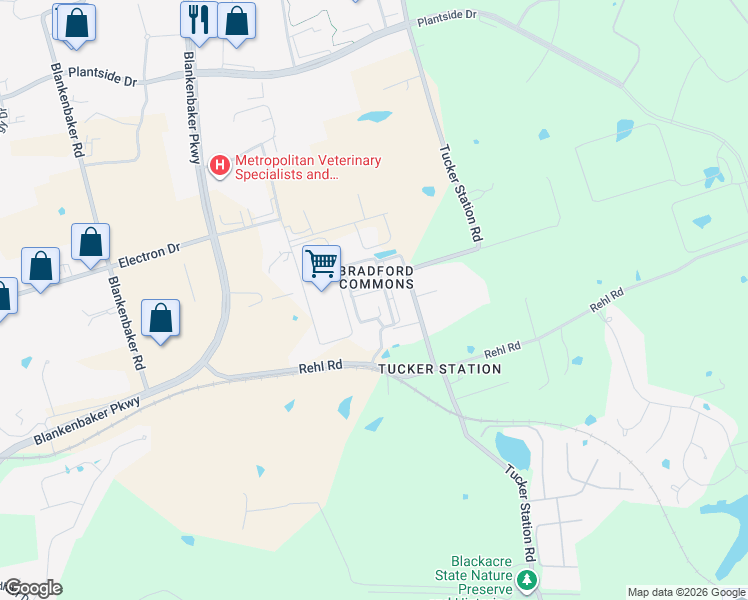 map of restaurants, bars, coffee shops, grocery stores, and more near 25 Redspire Drive in Louisville