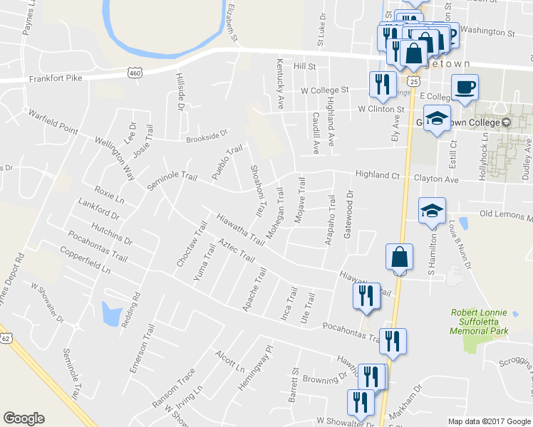 map of restaurants, bars, coffee shops, grocery stores, and more near 903 Mohegan Trail in Georgetown