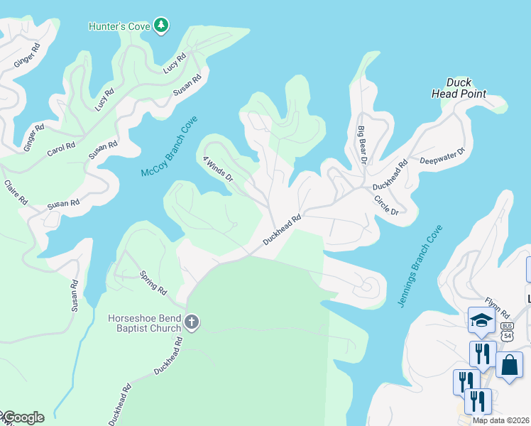 map of restaurants, bars, coffee shops, grocery stores, and more near 897 Duckhead Road in Lake Ozark