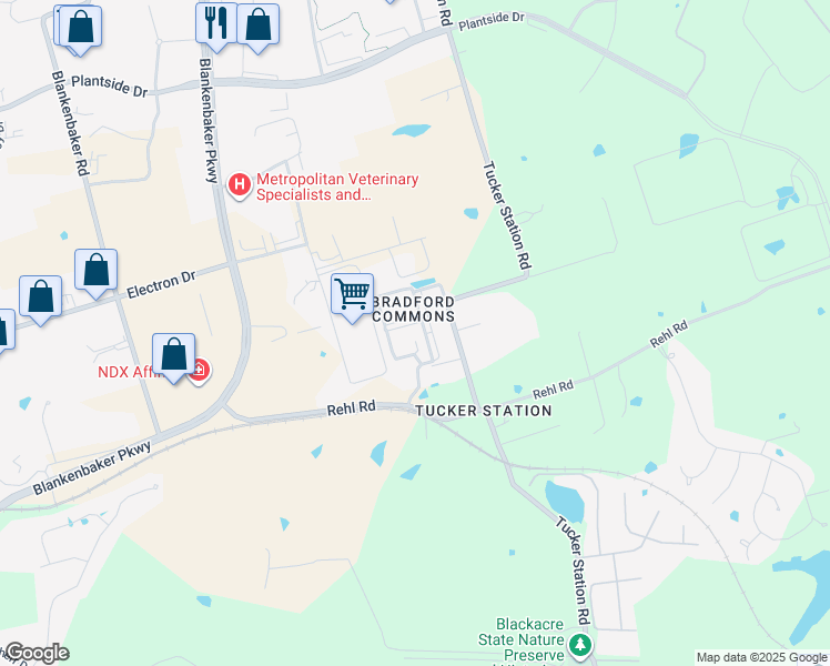 map of restaurants, bars, coffee shops, grocery stores, and more near 25 Redspire Drive in Louisville