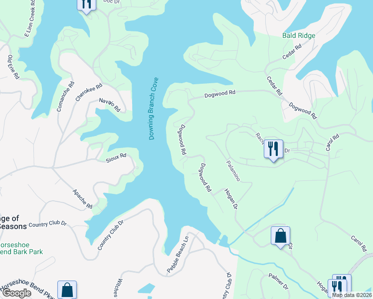 map of restaurants, bars, coffee shops, grocery stores, and more near 1195 Dogwood Road in Lake Ozark