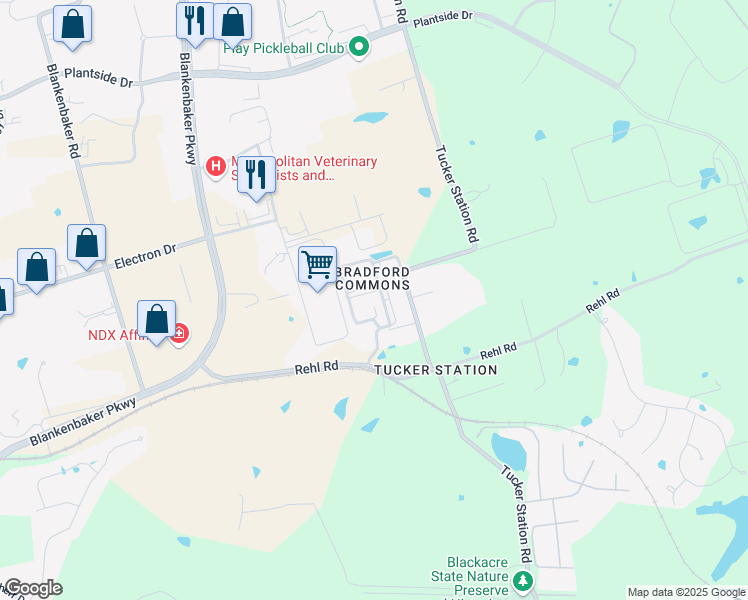 map of restaurants, bars, coffee shops, grocery stores, and more near 25 Redspire Drive in Louisville