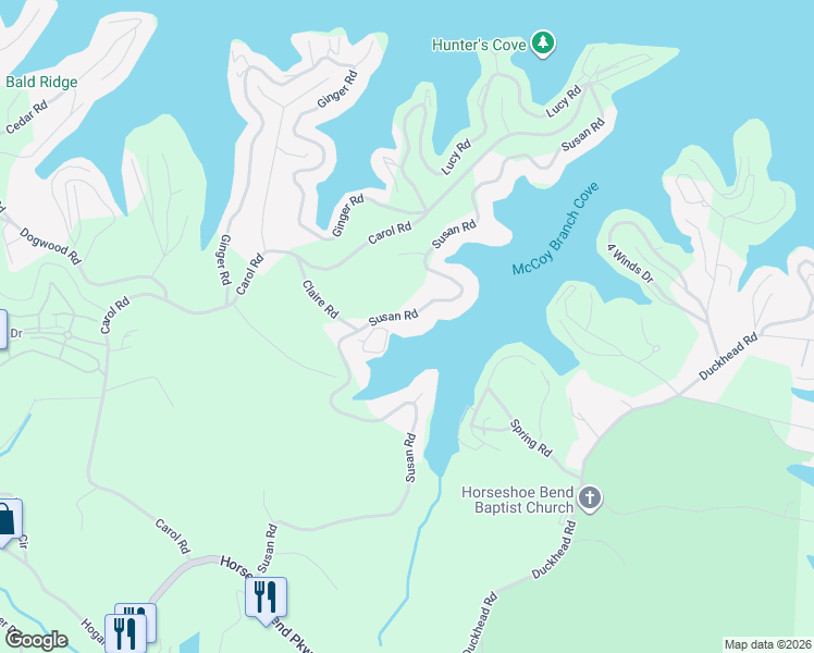 map of restaurants, bars, coffee shops, grocery stores, and more near 419-499 Susan Rd in Lake Ozark