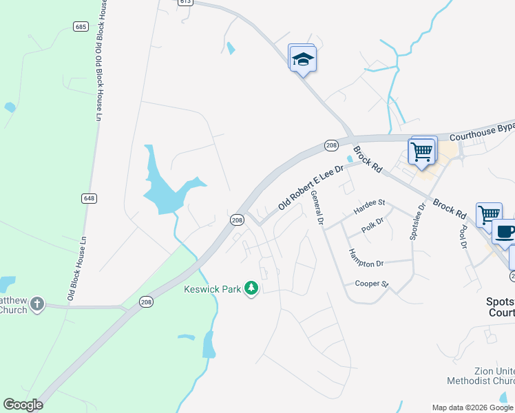 map of restaurants, bars, coffee shops, grocery stores, and more near 7729 Old Robert E Lee Drive in Spotsylvania Courthouse
