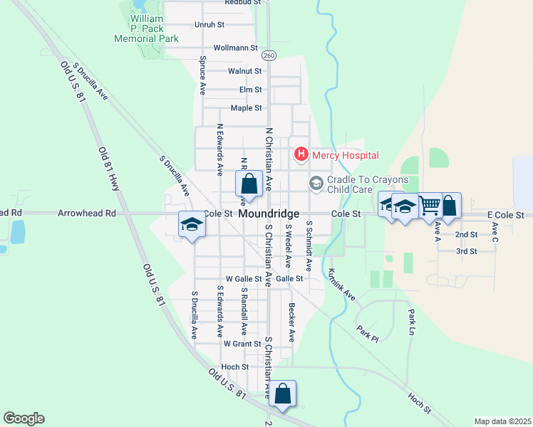 map of restaurants, bars, coffee shops, grocery stores, and more near in Moundridge