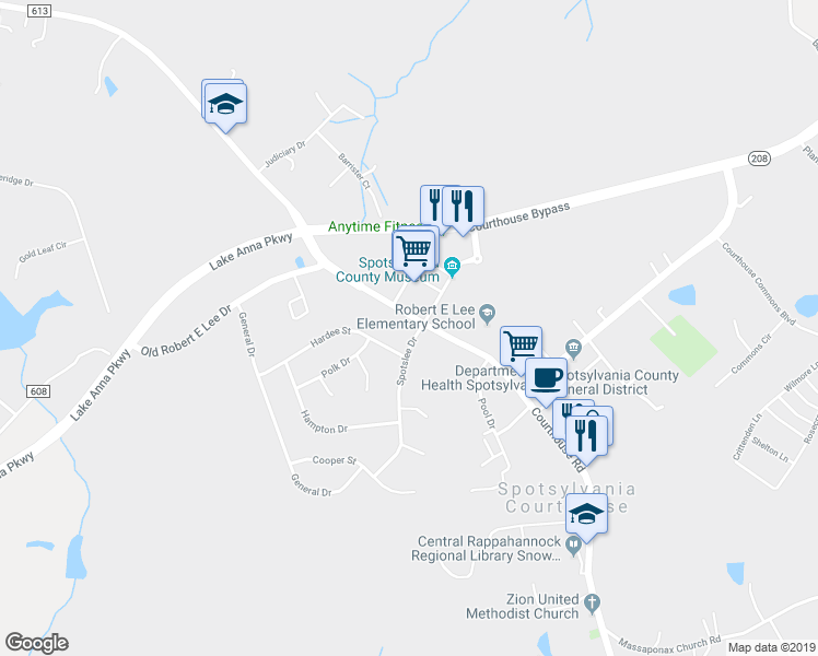 map of restaurants, bars, coffee shops, grocery stores, and more near 7500 Brock Road in Spotsylvania