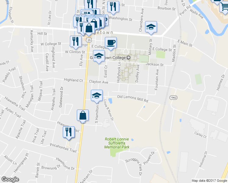 map of restaurants, bars, coffee shops, grocery stores, and more near 327 Stone Avenue in Georgetown