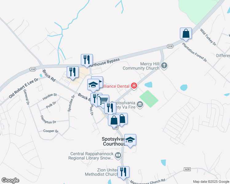 map of restaurants, bars, coffee shops, grocery stores, and more near 9118 Courthouse Road in Spotsylvania Courthouse