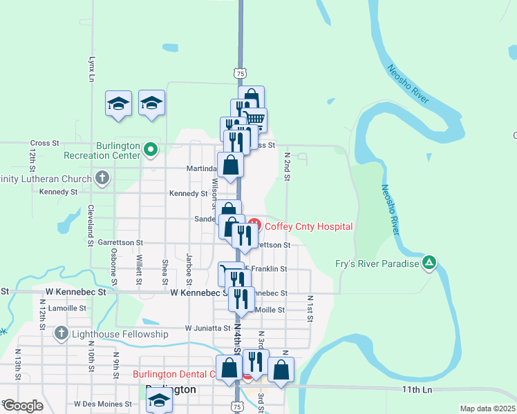 map of restaurants, bars, coffee shops, grocery stores, and more near 302 Sanders Street in Burlington
