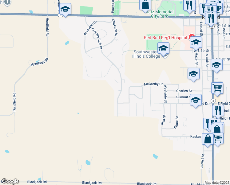 map of restaurants, bars, coffee shops, grocery stores, and more near 8 Bradley Court in Red Bud