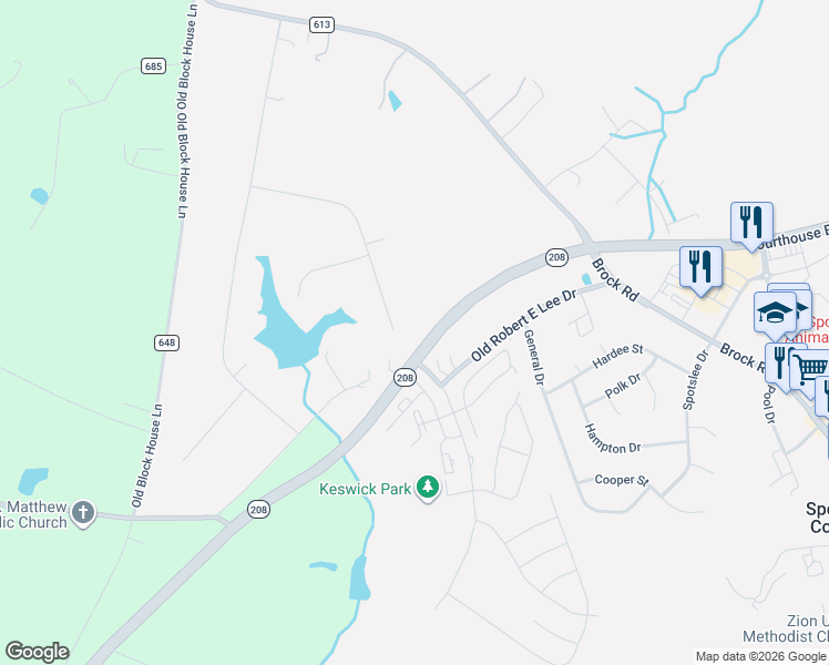 map of restaurants, bars, coffee shops, grocery stores, and more near 8801 Pepperidge Drive in Spotsylvania Courthouse