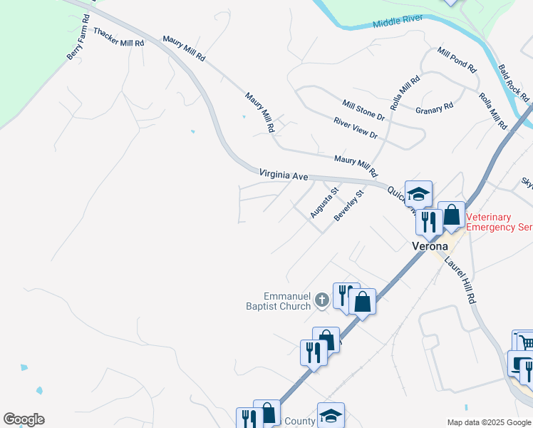 map of restaurants, bars, coffee shops, grocery stores, and more near 62 Washington Street in Verona