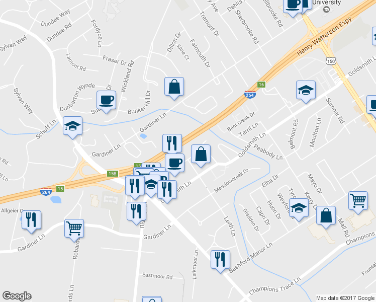 map of restaurants, bars, coffee shops, grocery stores, and more near 1951 Bishop Ln in Louisville