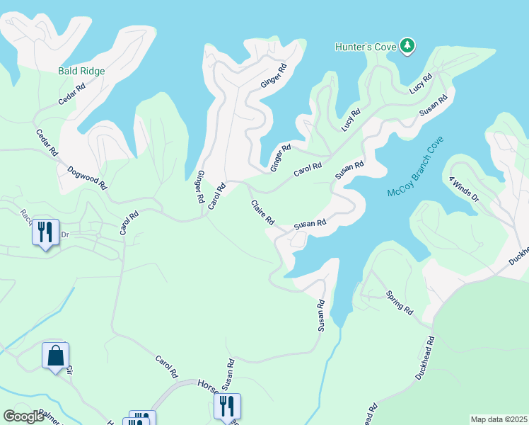 map of restaurants, bars, coffee shops, grocery stores, and more near Claire Road in Lake Ozark