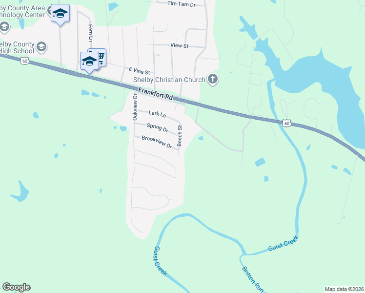map of restaurants, bars, coffee shops, grocery stores, and more near 1106 Beech Street in Shelbyville