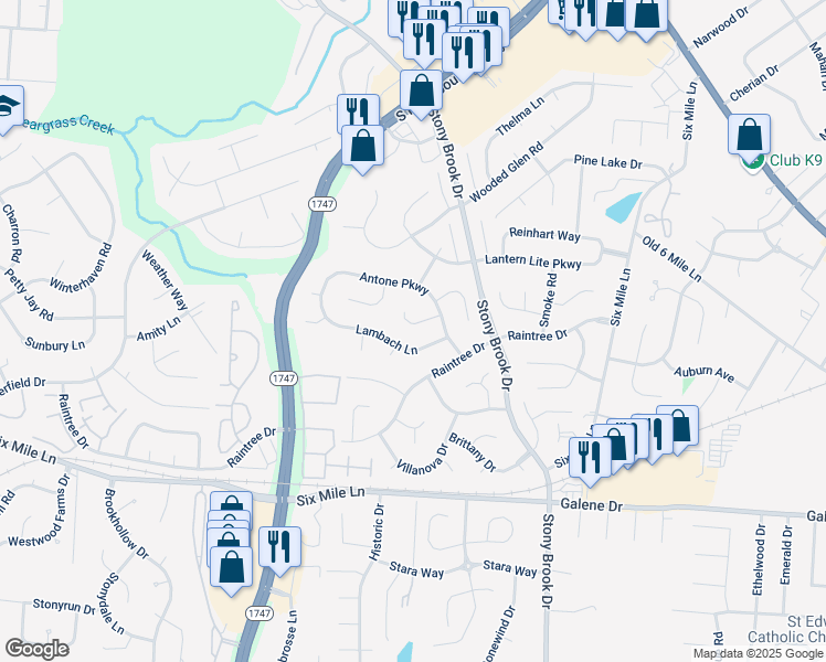 map of restaurants, bars, coffee shops, grocery stores, and more near 8711 Lambach Lane in Louisville
