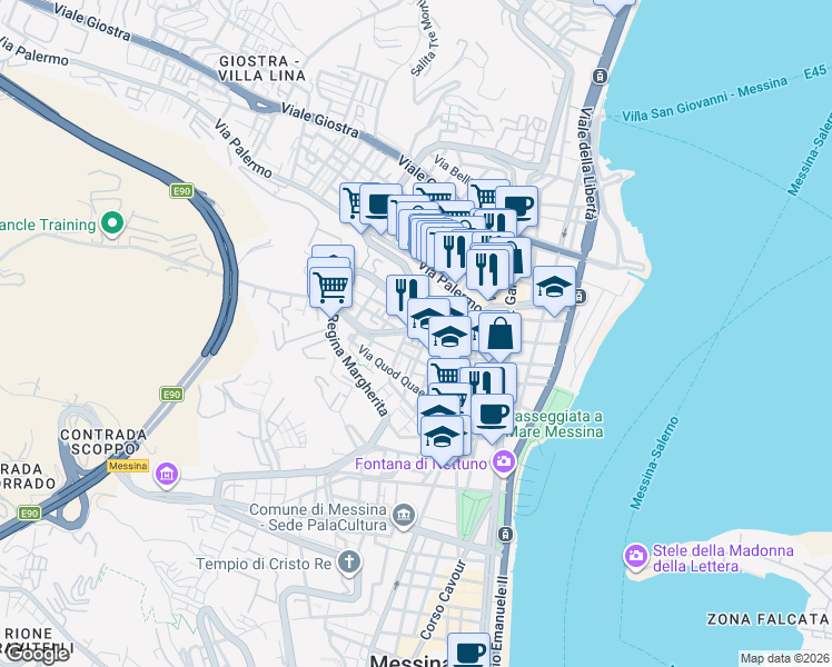 map of restaurants, bars, coffee shops, grocery stores, and more near 5 Via Pasquale Calapso in Messina
