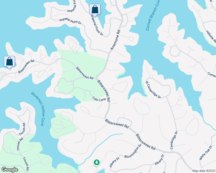 map of restaurants, bars, coffee shops, grocery stores, and more near 27 Woodhaven Circle in Village of Four Seasons
