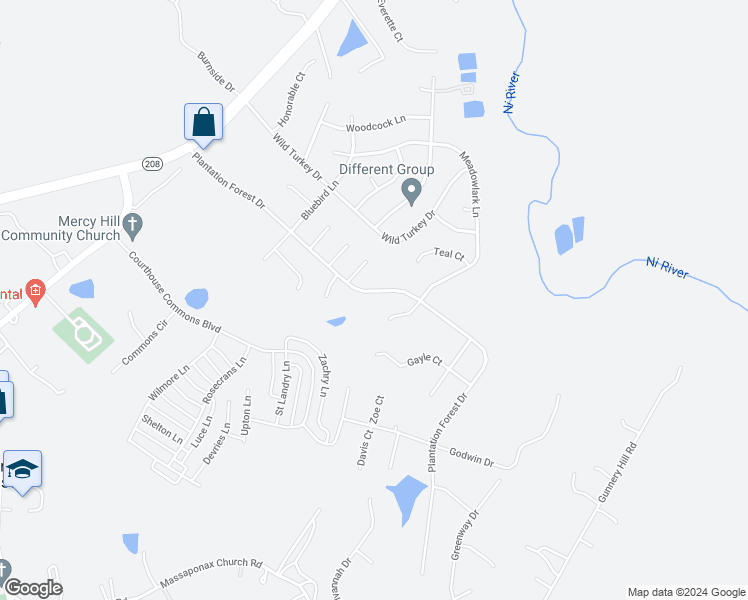 map of restaurants, bars, coffee shops, grocery stores, and more near 6810 Plantation Forest Drive in Spotsylvania