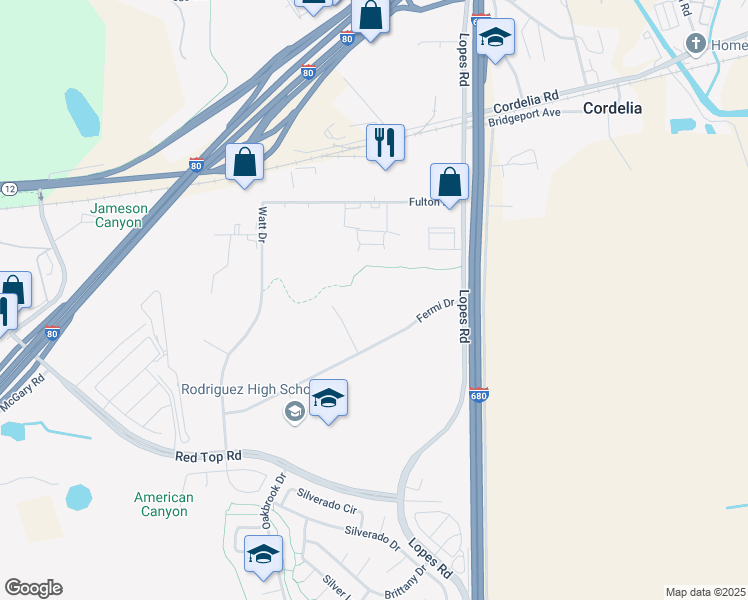 map of restaurants, bars, coffee shops, grocery stores, and more near 5191 Fermi Drive in Fairfield