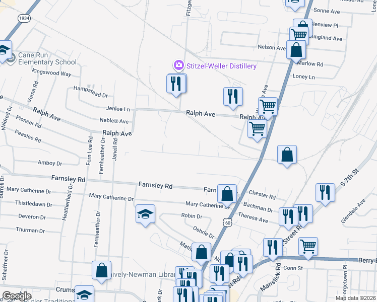 map of restaurants, bars, coffee shops, grocery stores, and more near 2004 Appleton Lane in Louisville