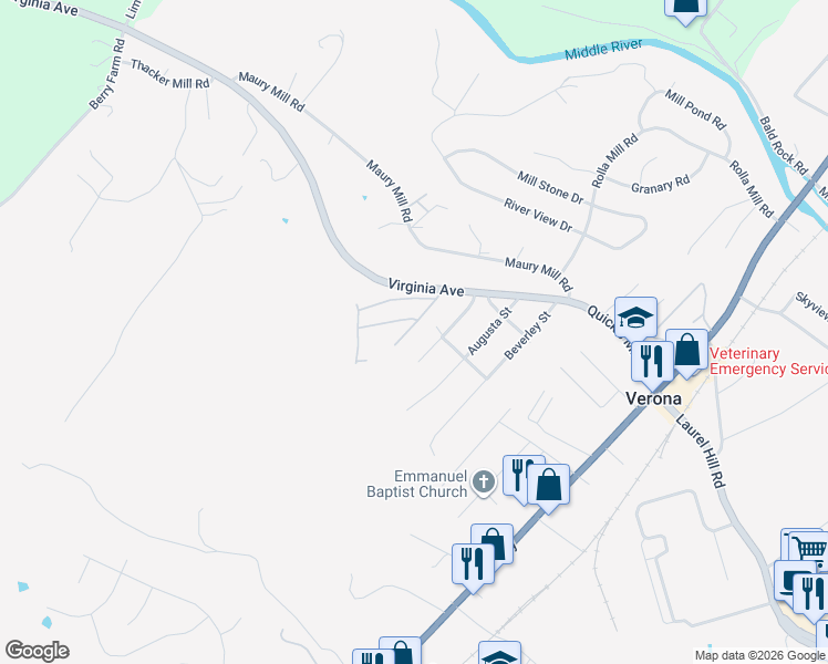 map of restaurants, bars, coffee shops, grocery stores, and more near 68 State Route 1912 in Verona