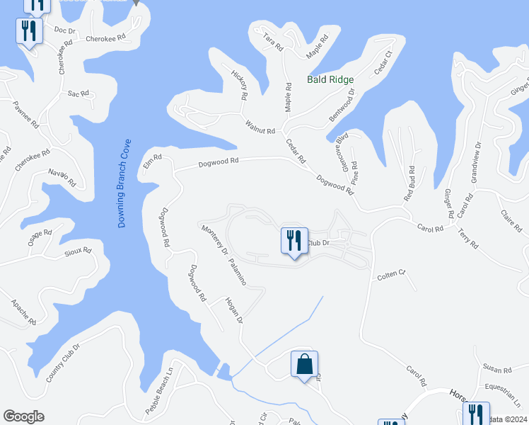 map of restaurants, bars, coffee shops, grocery stores, and more near Ventura Drive in Lake Ozark
