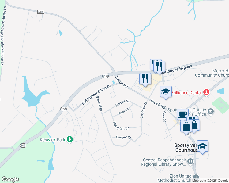 map of restaurants, bars, coffee shops, grocery stores, and more near 8843 Crismond Lane in Spotsylvania Courthouse
