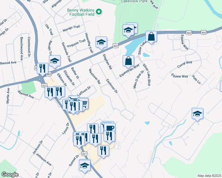 map of restaurants, bars, coffee shops, grocery stores, and more near 110 Rutherford Drive in Frankfort