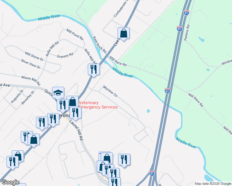 map of restaurants, bars, coffee shops, grocery stores, and more near 285 State Route 854 in Verona