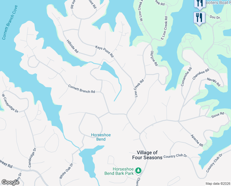 map of restaurants, bars, coffee shops, grocery stores, and more near 98 Cornett Dr in Village of Four Seasons