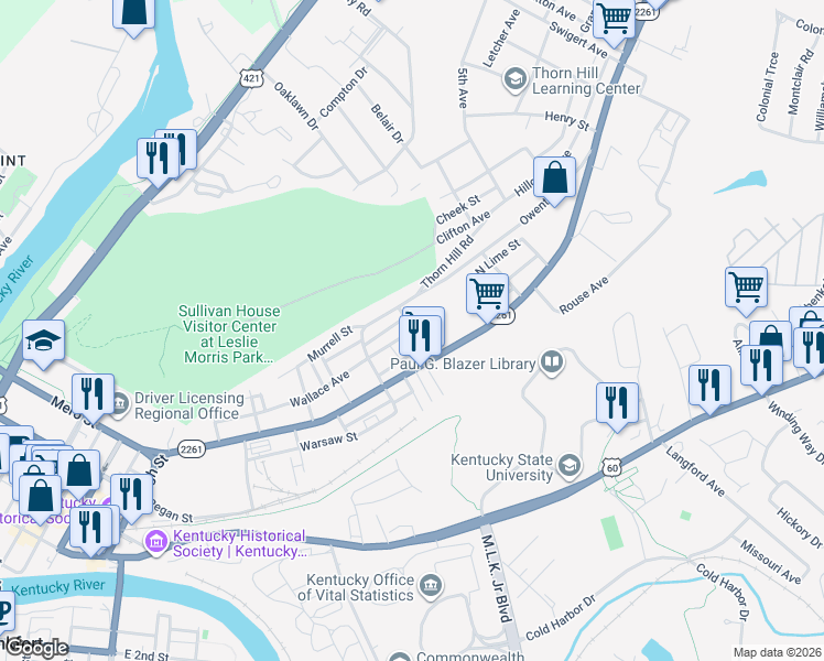 map of restaurants, bars, coffee shops, grocery stores, and more near 378 Wallace Avenue in Frankfort