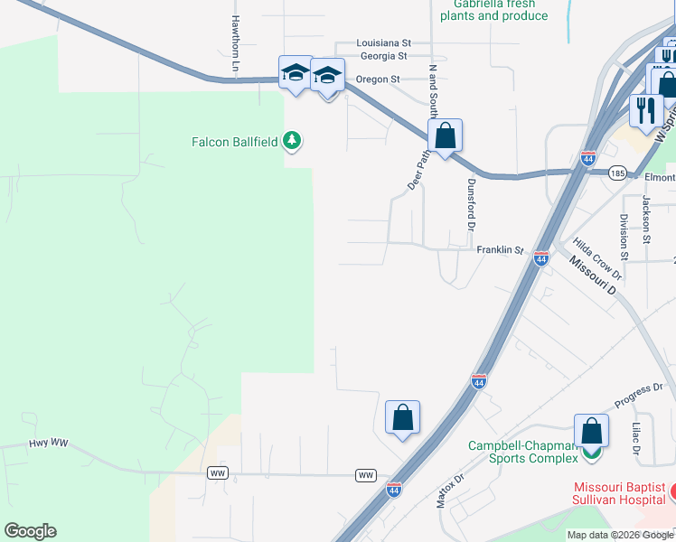 map of restaurants, bars, coffee shops, grocery stores, and more near 1035 Clover Hill Drive in Sullivan