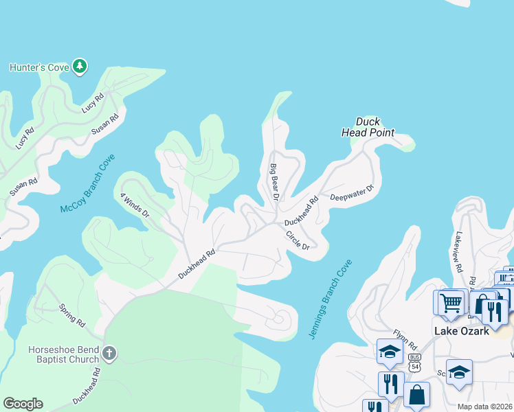 map of restaurants, bars, coffee shops, grocery stores, and more near 85 Kodiak Lane in Lake Ozark